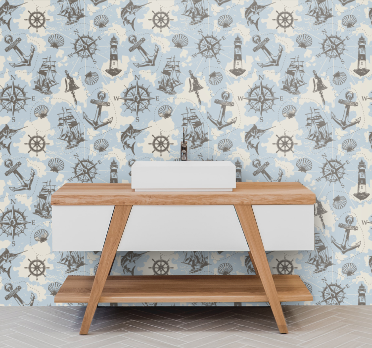 Vintage nautical pattern Living Room Wallpaper - TenStickers