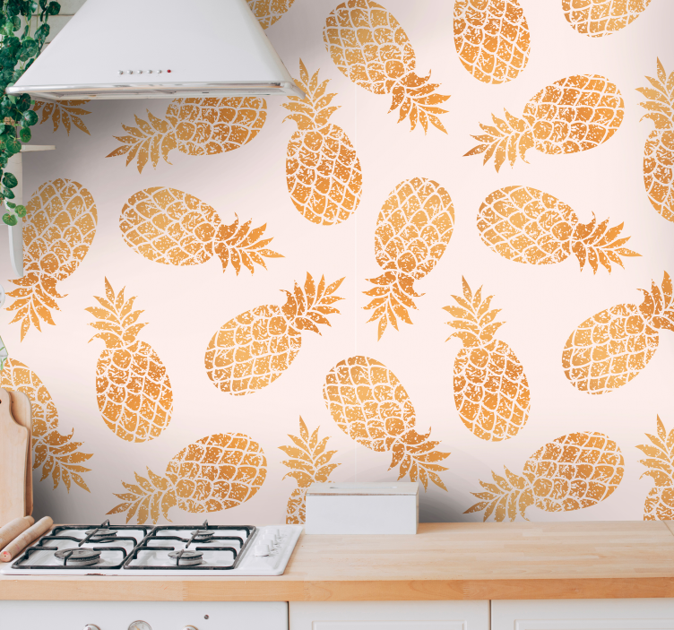 Vintage wallpaper golden pineapples Wallpaper - TenStickers