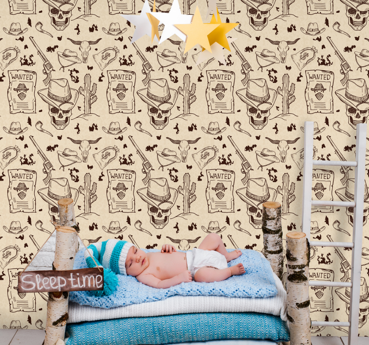 Cowboy wanted skull design other vintage wallpaper - TenStickers