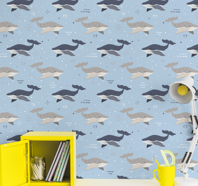 Whale Patterned Interior cute animal wallpaper - TenStickers