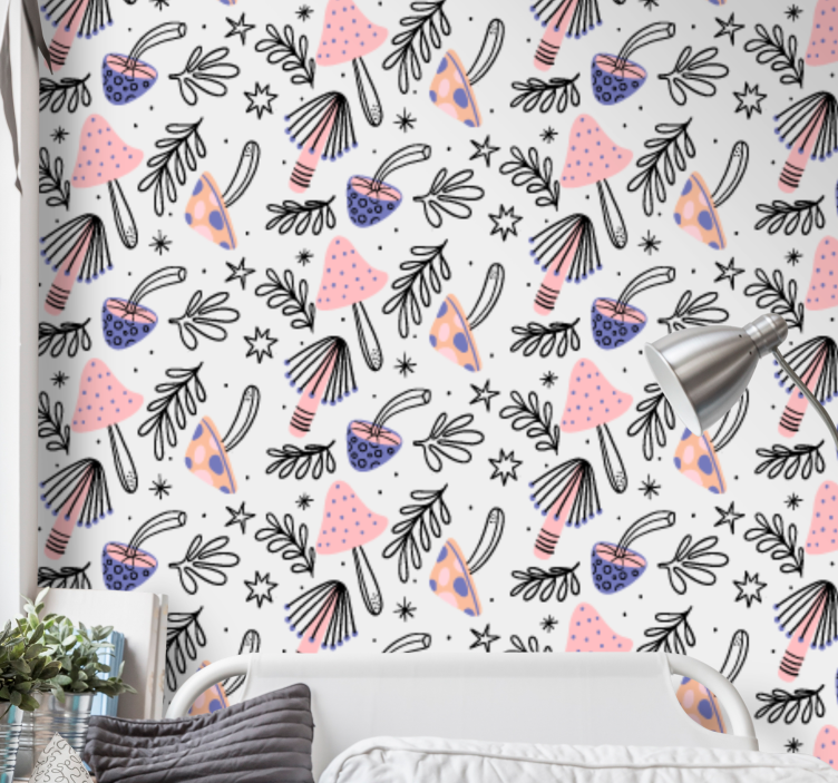 Whimsical Botanical Motifs art deco wallpaper - TenStickers