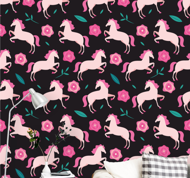 Whimsical Equestrian Florals cute animal wallpaper - TenStickers