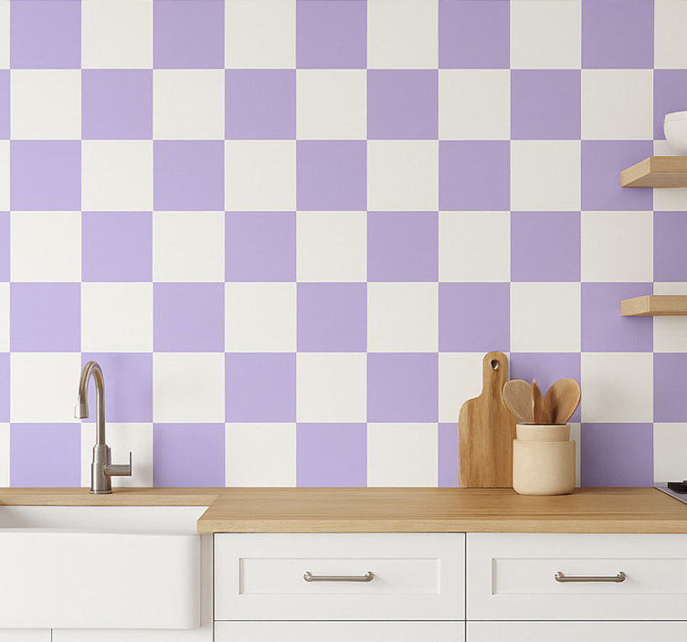 White and purple motif tiles wallpaper - TenStickers