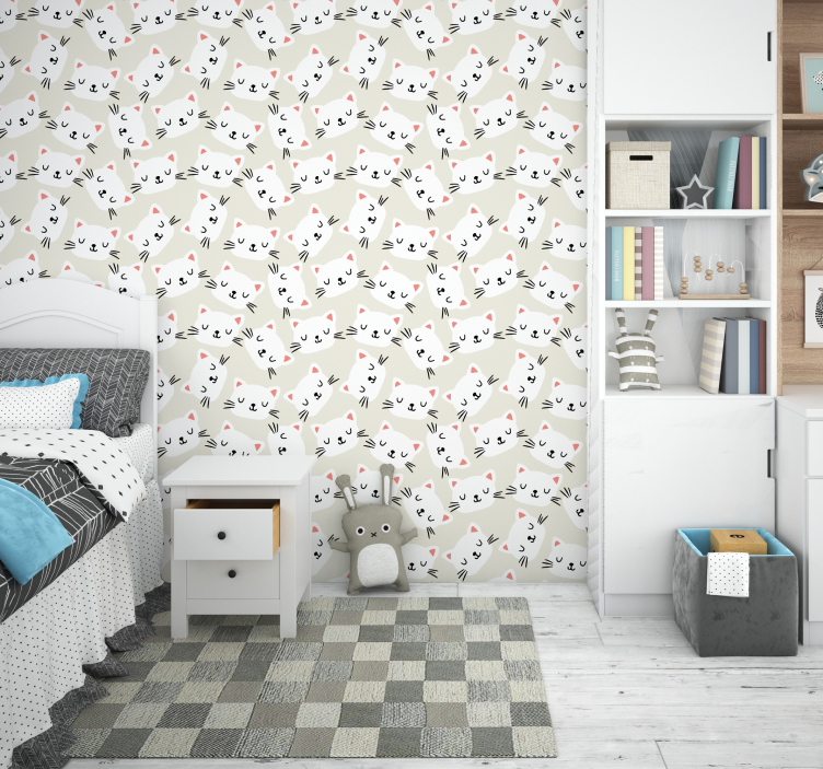 White cat faces Kids wallpaper - TenStickers