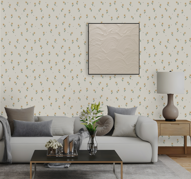 Yellow Daisies Living Room Wallpaper - TenStickers