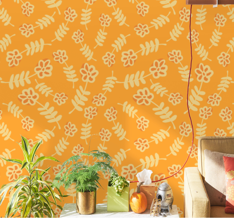 Yellow vibrant sprigs wallpaper flowery - TenStickers