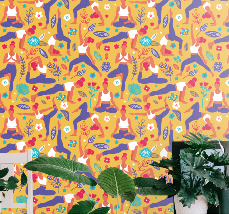 Yoga Poses Pattern art deco wallpaper - TenStickers