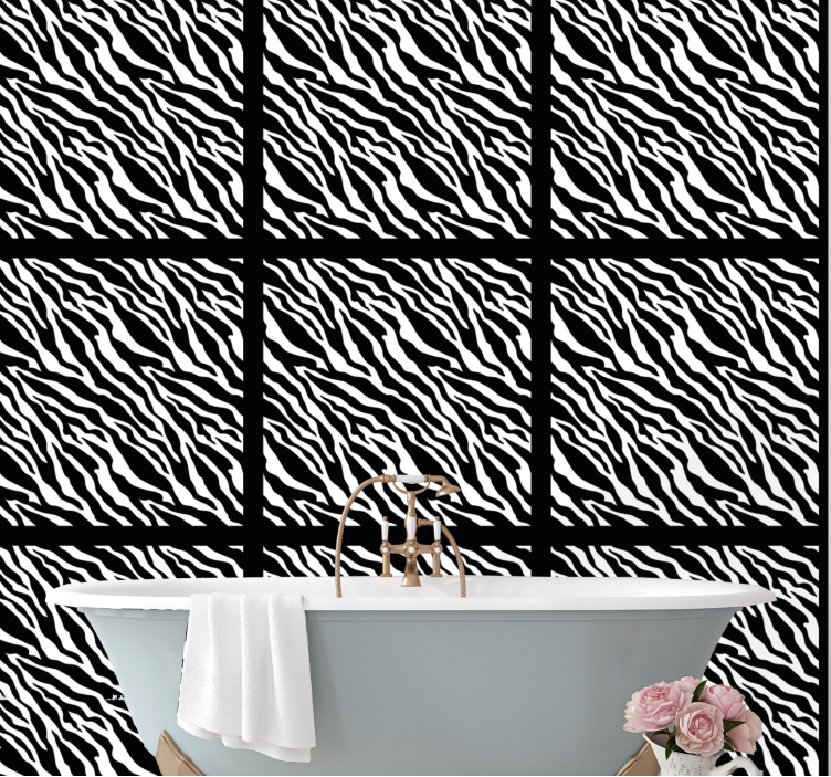 Zebra Patterned Tiles bathroom wallpaper - TenStickers
