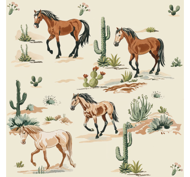Beige pattern wallpaper horses - TenStickers