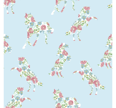 Patchwork floral design wallpaper horses - TenStickers