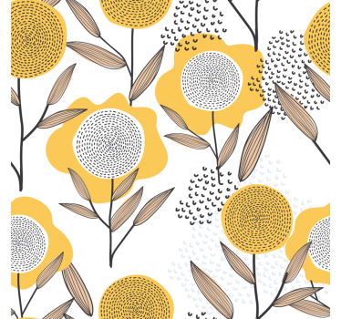 Living room wallpaper in yellow abstract floral pattern - TenStickers