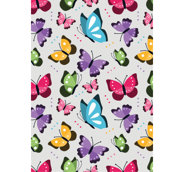 Cute animal wallpaper with colorful flying butterflies - TenStickers
