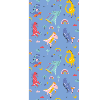 Cute skater dinosaurs wallpaper childrens room - TenStickers