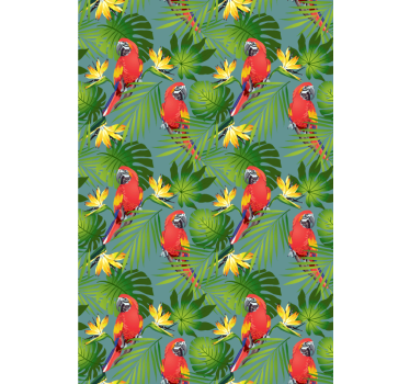 Wallpaper childrens room tropical parrots and leaves - TenStickers