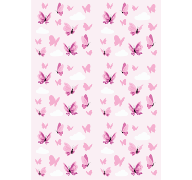 Butterfly wallpaper in pink fluttering clouds - TenStickers