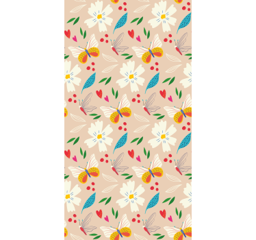 Butterfly wallpaper flowers and butterflies beige background - TenStickers