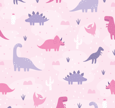 Dino wallpaper with a pink background - TenStickers