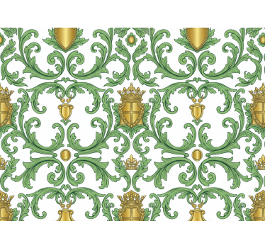 Baroque wallpaper ornamental green and gold - TenStickers