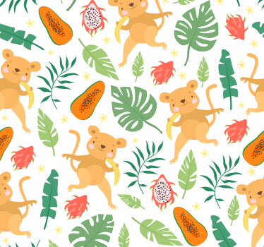Monkey jungle motif cute animal wallpaper - TenStickers