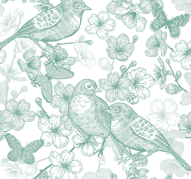 Light color with birds and branches  palm tree wallpaper - TenStickers
