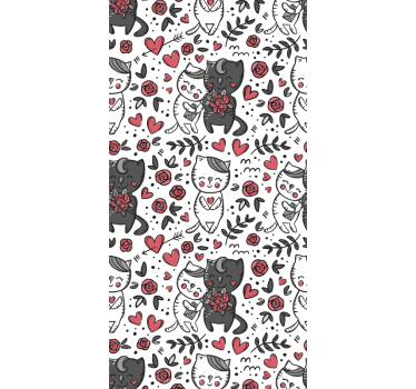 Feline Floral Delight cat wallpaper - TenStickers