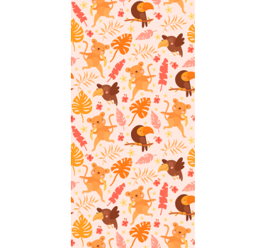 Playful Jungle Fauna cat wallpaper - TenStickers