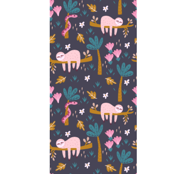 Pink Sloths animal wallpaper - TenStickers