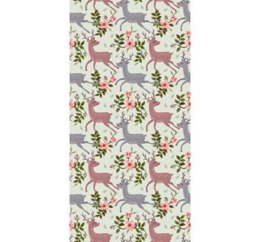 Deer Floral Pattern cute animal wallpaper - TenStickers