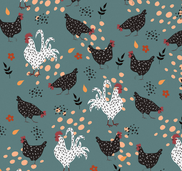 Black and white chickens with flowers kitchen wallpaper - TenStickers