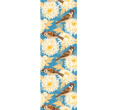 Chrysanthemum Sparrows birds wallpaper - TenStickers