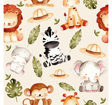 Safari Wildlife Companions cute animal wallpaper - TenStickers