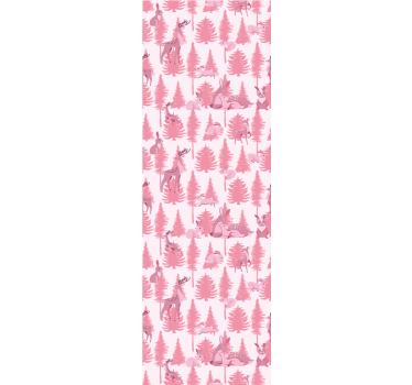Pink forest motif cute animal wallpaper - TenStickers