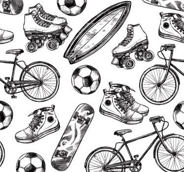 Sports doodles Retro Wallpaper - TenStickers