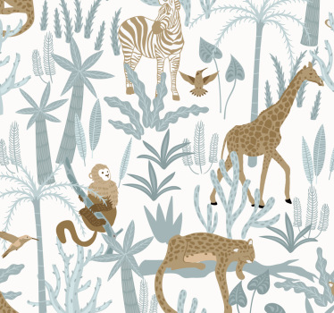 Pastel color jungle pattern children's room wallpaper - TenStickers