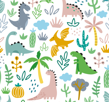 Scandinavian jurassic pattern dinosaurs children's room wallpaper - TenStickers