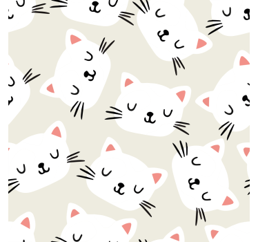 White cat face drawings Kids wallpaper - TenStickers