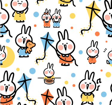 Bunnies with Kites cute animal wallpaper - TenStickers