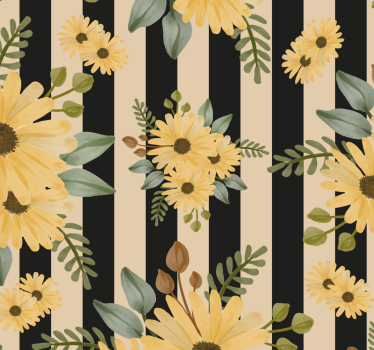 Striped Sunflower Pattern wallpaper flowery - TenStickers