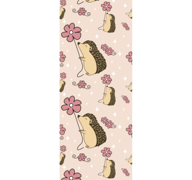 Hedgehog and flower design cute animal wallpaper - TenStickers