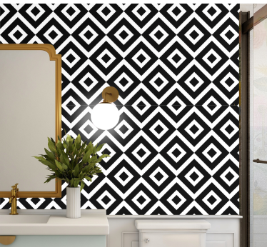 Black and white geometric square pattern wallpaper - TenStickers