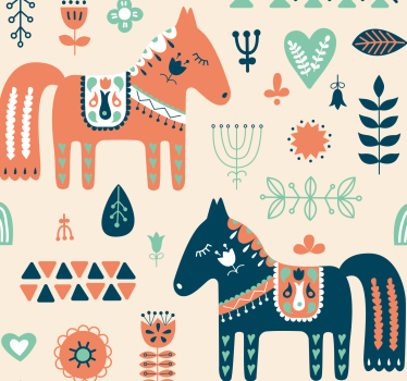 Nordic leaves on beige horse wallpaper for bedroom - TenStickers
