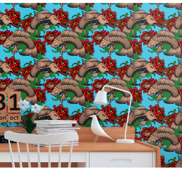Feline Floral Fusion cat wallpaper - TenStickers