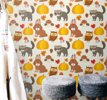 Autumn Fauna Pattern cute animal wallpaper - TenStickers