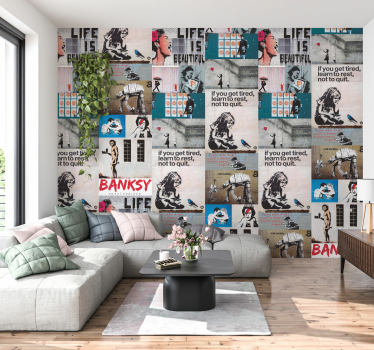Banksy collage Abstract Wallpaper - TenStickers