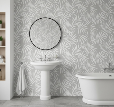 Bathroom wallpaper in grey elegant leaves - TenStickers