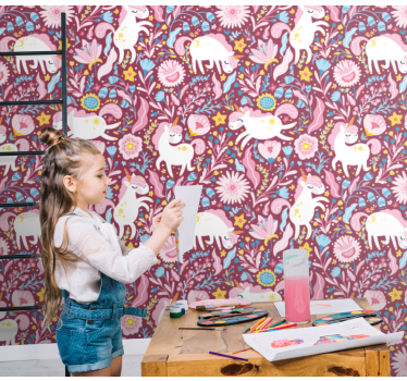 Beautiful unicorn animal pattern design kids wallpaper - TenStickers
