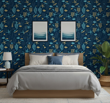 Bedroom wallpaper in coral inspired design - TenStickers
