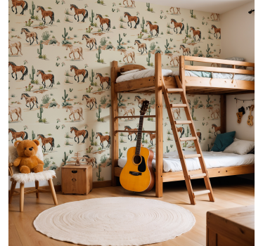 Beige pattern wallpaper horses - TenStickers