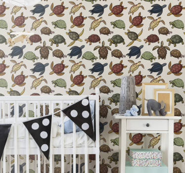 Beige Turtle Pattern cute animal wallpaper - TenStickers