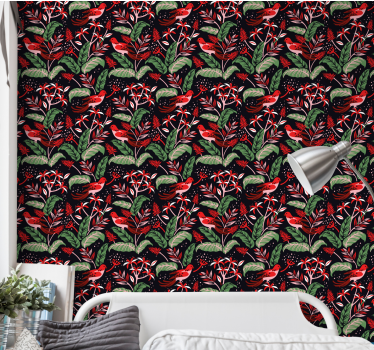Birds Floral Motif cute animal wallpaper - TenStickers